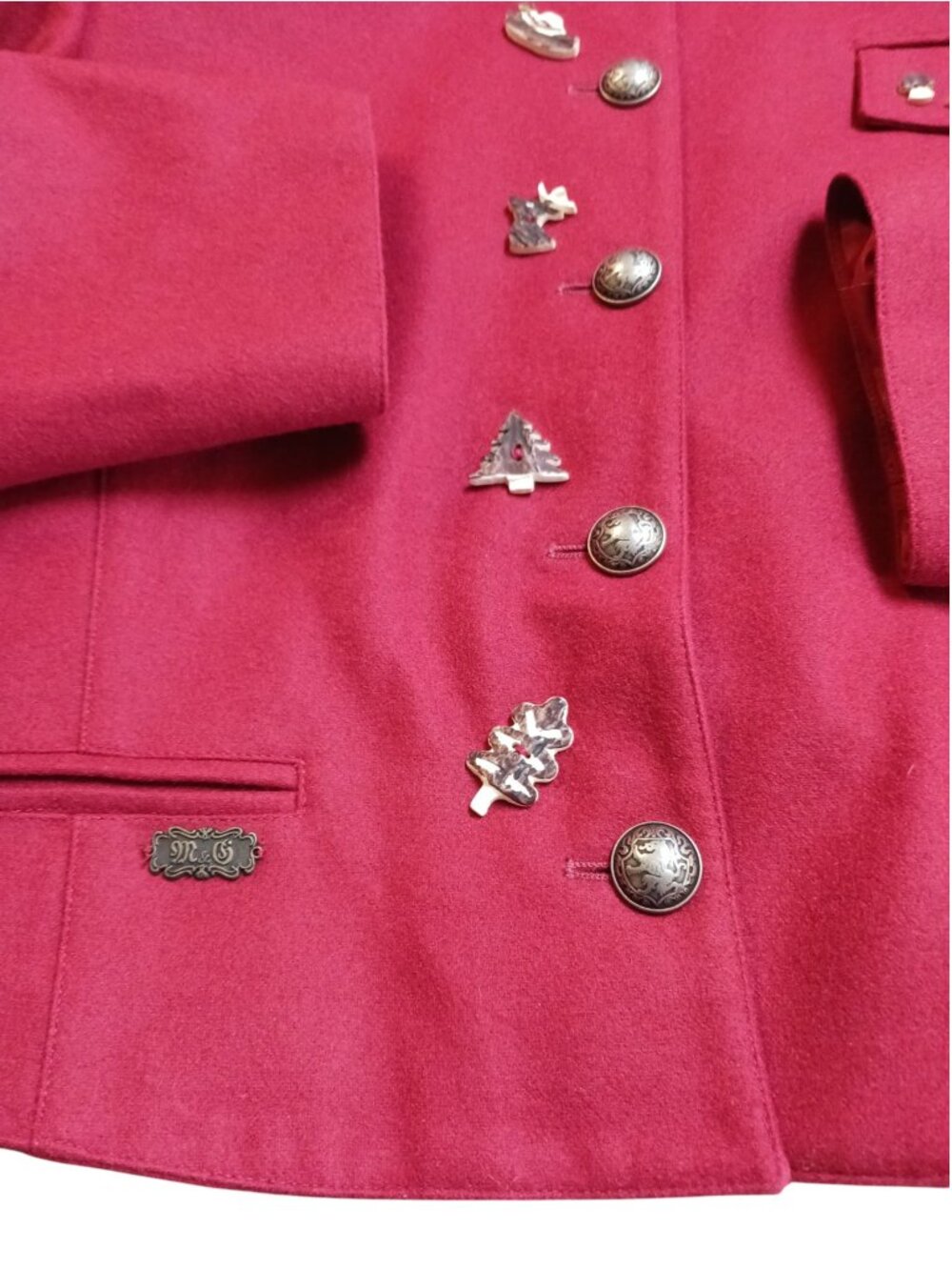 M&G Vintage 80s West German Red Wool Trachten Jacket - Rare Forest Charms - Picture 10 of 15